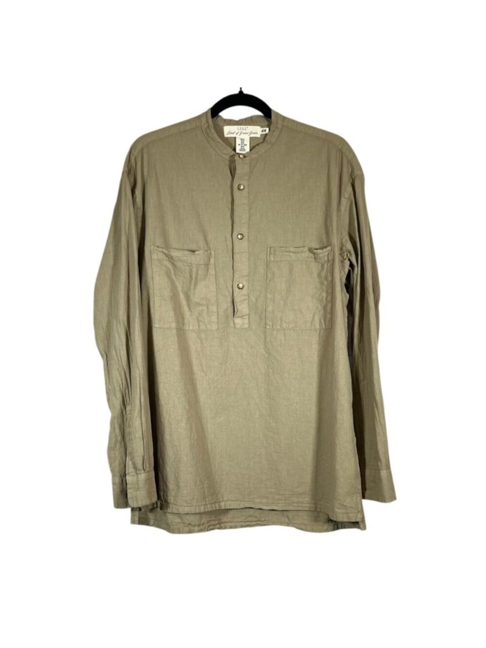 H&M L.O.G.G. Men's Linen Blend Henley Shirt M Green Brown Prop Bloodline TV Show